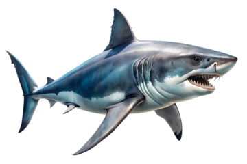 Great White Shark with Mouth Open  on white background, PNG AI GENERATED