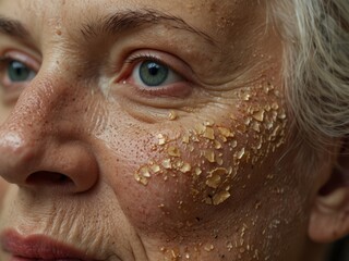 Close-Up on Damaged Face Skin of Elderly Woman Highlighting Skin Exfoliation and Dry Skin Concept for Skincare Awareness