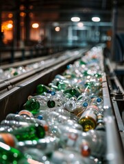 Obraz premium Glass Bottles On Recycling Conveyor