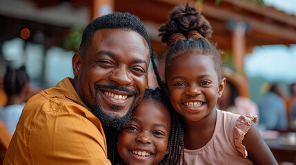 Beautiful young happy African American family celebrating Father's Day at home with lots of joy and harmony.