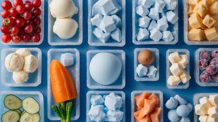 Minimalist Abstract Frozen Foods Section in Cool Blue and White Tones for Advertisements