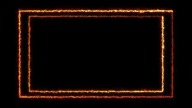 Rectangular Fire effect Animation. Fire Flame Gradually Appearing in A rectangle Frame. Burning Rectangle Borders with Continues Fire Flare in 4K.