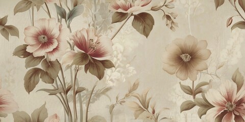 gently blurred image of vintage floral wallpaper in muted colors, ideal for retro designs, home decor projects, or adding a nostalgic, elegant feel to visuals