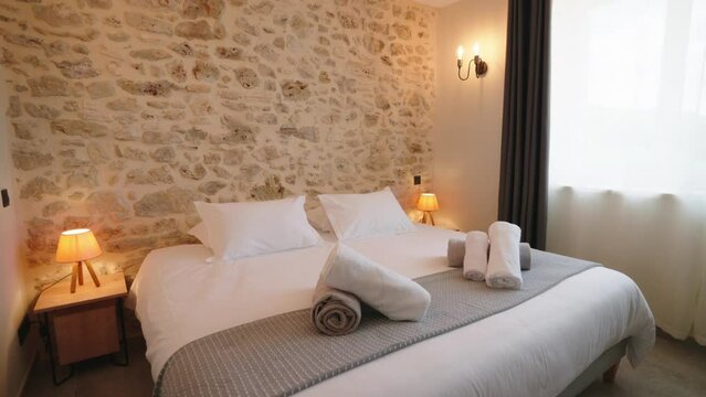 Charming Bedroom with Stone Walls