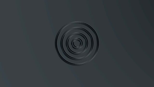 Abstract animated dark gray background. Indented circles moving outwards. 4k ready to loop