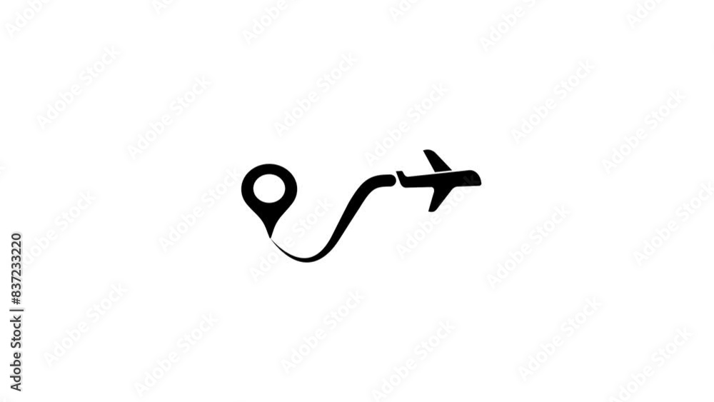 Poster animated airplane route path icon. the flight path of the aircraft from the point of location along 