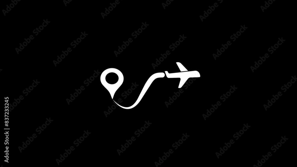 Poster animated airplane route path icon. the flight path of the aircraft from the point of location along 