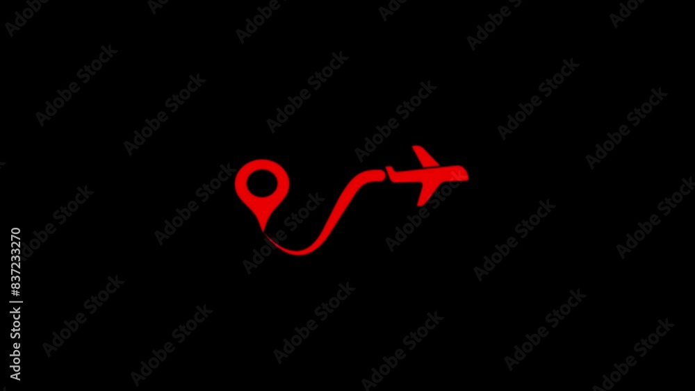 Poster animated airplane route path icon. the flight path of the aircraft from the point of location along 