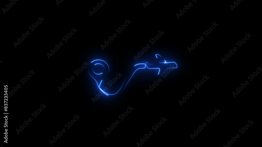 Poster neon line plane flight path of the aircraft from the point of location along the line.