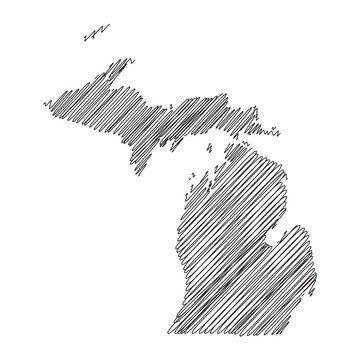 Michigan US state thread map line vector illustration