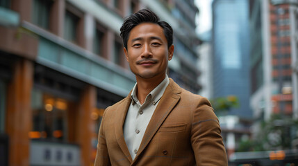 Obraz premium Asian man in suit at work (businessman, lawyer, manager)