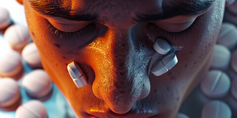 Lost potential a promising young athlete portrait reduced because of drugs. A sad face of destruction.