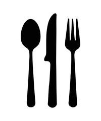 Cutlery silhouette. spoon fork knife icon symbol in white background