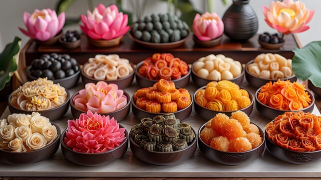 Cultural Fusion Celebration: Lunar New Year, Tet Festival, Vu Lan, Pho, Vietnam Flag, Lotus on White Background