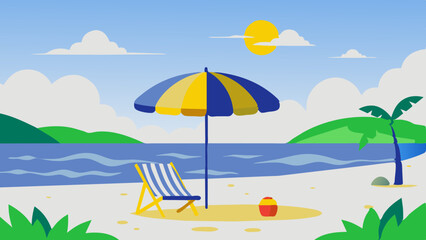 Colorful beach umbrella scene on a sunny beach, evoking summer vibes