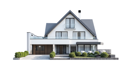 Modern house with garden png, isolated on white on transparent background, simple home suburban home hd