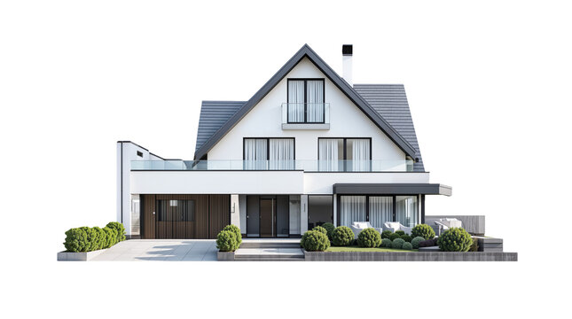 Modern house with garden png, isolated on white on transparent background, simple home suburban home hd