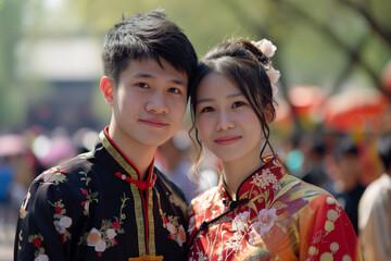 Portrait of a young couple at the Qixi festival