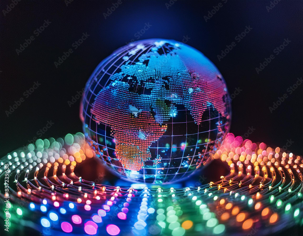 Poster eath created with led and neon lights. technology representation