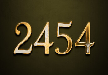 Old gold effect of 2454 number with 3D glossy style Mockup.