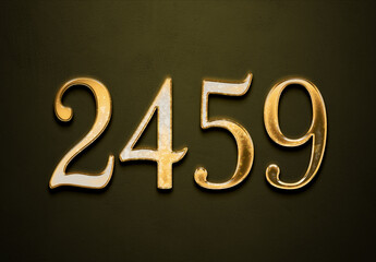Old gold effect of 2459 number with 3D glossy style Mockup.