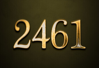 Old gold effect of 2461 number with 3D glossy style Mockup.