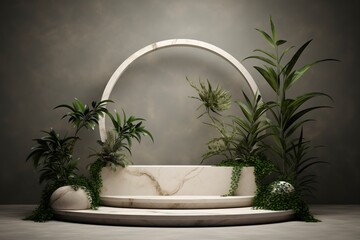 Marble stone podium for your product, natural theme background, generative Ai