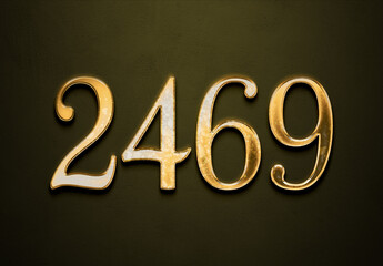 Old gold effect of 2469 number with 3D glossy style Mockup.