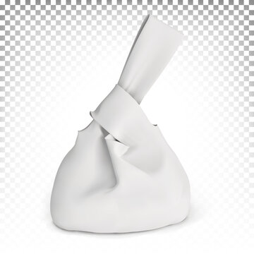 White-colored handbag, eco bag, shopping bag, Japanese knot bag. Vector 3d illustration. Template, mock up for print design.