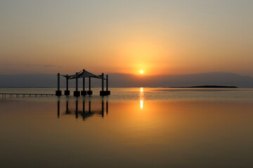 The sunrise on the shores of the Dead Sea