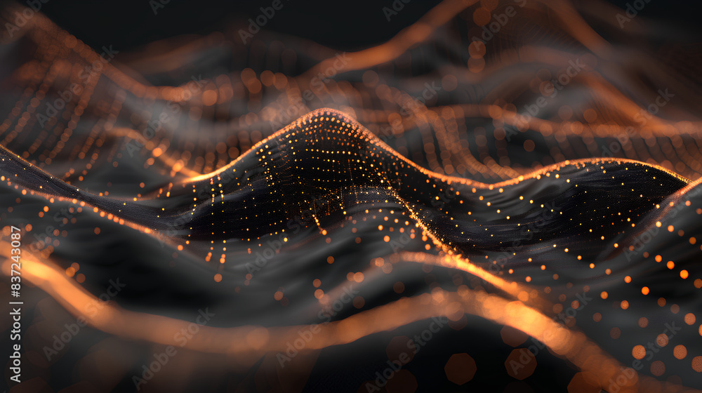 Wall mural an image highlighting a futuristic abstract mesh with waves connecting dots and lines