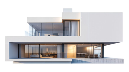 Modern house with big glass windows png, isolated on white on transparent background, simple minimalist home hd