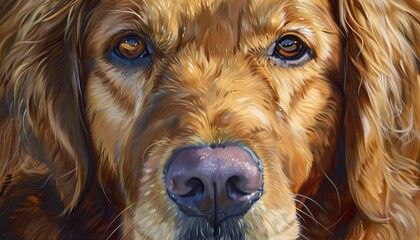 Obraz premium Captivating golden retriever portrait, painting highlighting loyalty and soulful eyes