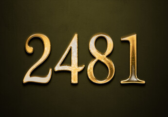 Old gold effect of 2481 number with 3D glossy style Mockup.