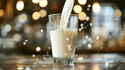 High quality image of pouring milk into glass, capturing smooth texture and reflective surface