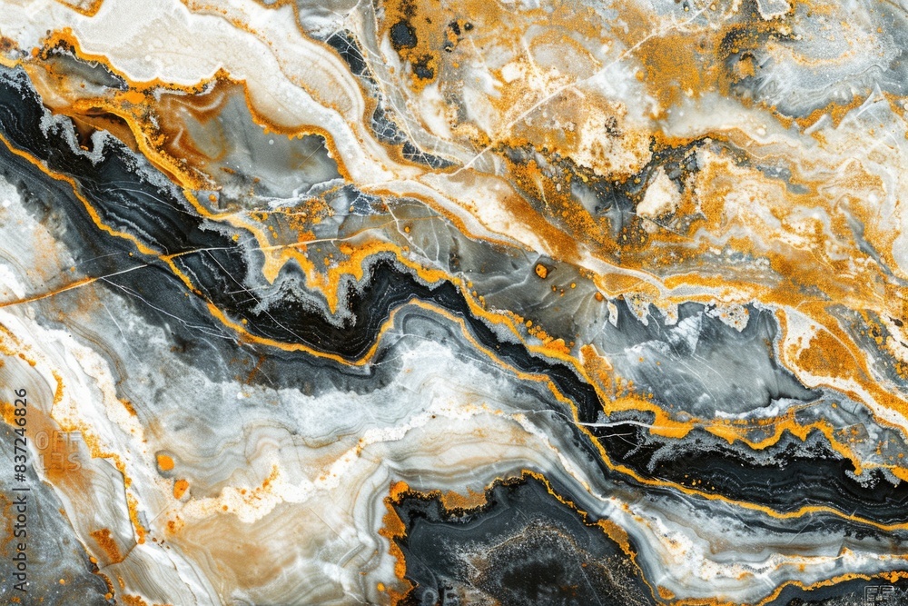 Poster Close up view of a polished marble surface with intricate patterns and textures