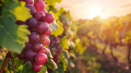 Grapes Over Vineyard in Morning, Harvest time, a stage in the wine-making process, les vendanges, grape harvesting, a seasonal job.