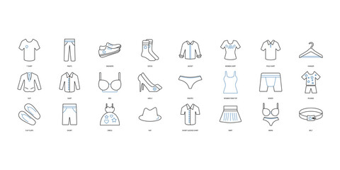 Clothes icons set. Set of editable stroke icons.Set of Clothes