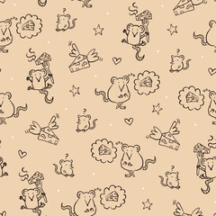 Cute doodle mice - seamless vector pattern
