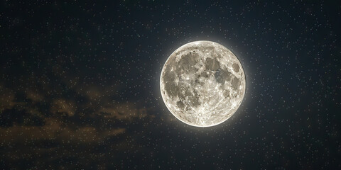 Fototapeta premium The stars twinkle brightly above as a full moon rises, illuminating the night with its ethereal glow