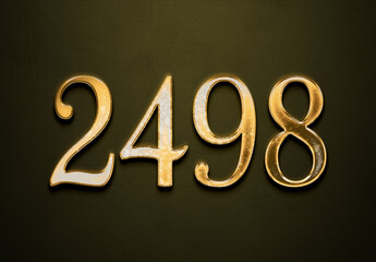 Old gold effect of 2498 number with 3D glossy style Mockup.