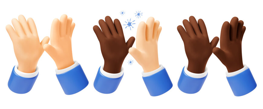 Two 3d realistic hands giving high five. Greetings gesture, concept of friendship, togetherness, success communication, good teamwork, agreement, congratulation with great deal. Vector illustration