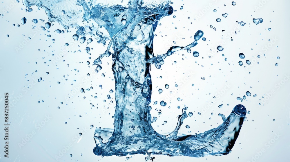 Poster water droplets forming on alphabet letters, creating intricate patterns and reflections