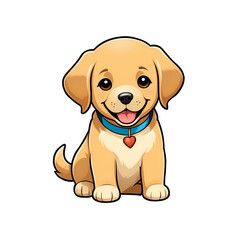 Cute Childish Kawaii Labrador Dog Character Sticker with Big Smile and Warm Golden Fur, Tongue Sticking Out and Big Round Eyes, Thick Black Outline, Generative AI.