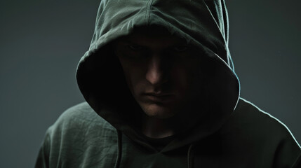 A man wearing a hoodie with his head down - Powered by Adobe