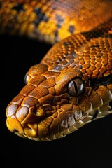 Fototapeta premium Close-up image of a snake's head on a dark background, ideal for use in science and nature publications