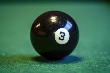 A close-up shot of a pool ball with the number 3 on it, often used in games or as a decorative element