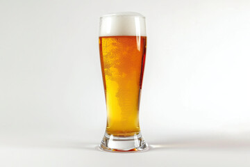 Glass of cold beer with water drops. Craft beer isolated on white background with copy space area