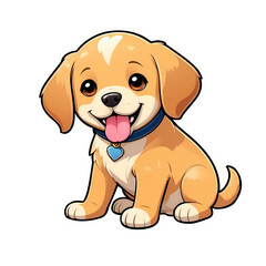 Cute Childish Kawaii Labrador Dog Character Sticker with Big Smile and Warm Golden Fur, Tongue Sticking Out and Big Round Eyes, Thick Black Outline, Generative AI.
