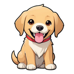 Cute Childish Kawaii Labrador Dog Character Sticker with Big Smile and Warm Golden Fur, Tongue Sticking Out and Big Round Eyes, Thick Black Outline, Generative AI.
